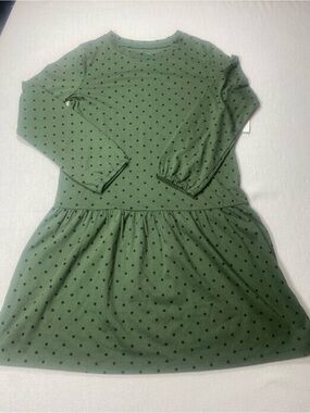 Thereabouts Girls' Olive Green Long-Sleeve Polka Dot Medium Dress